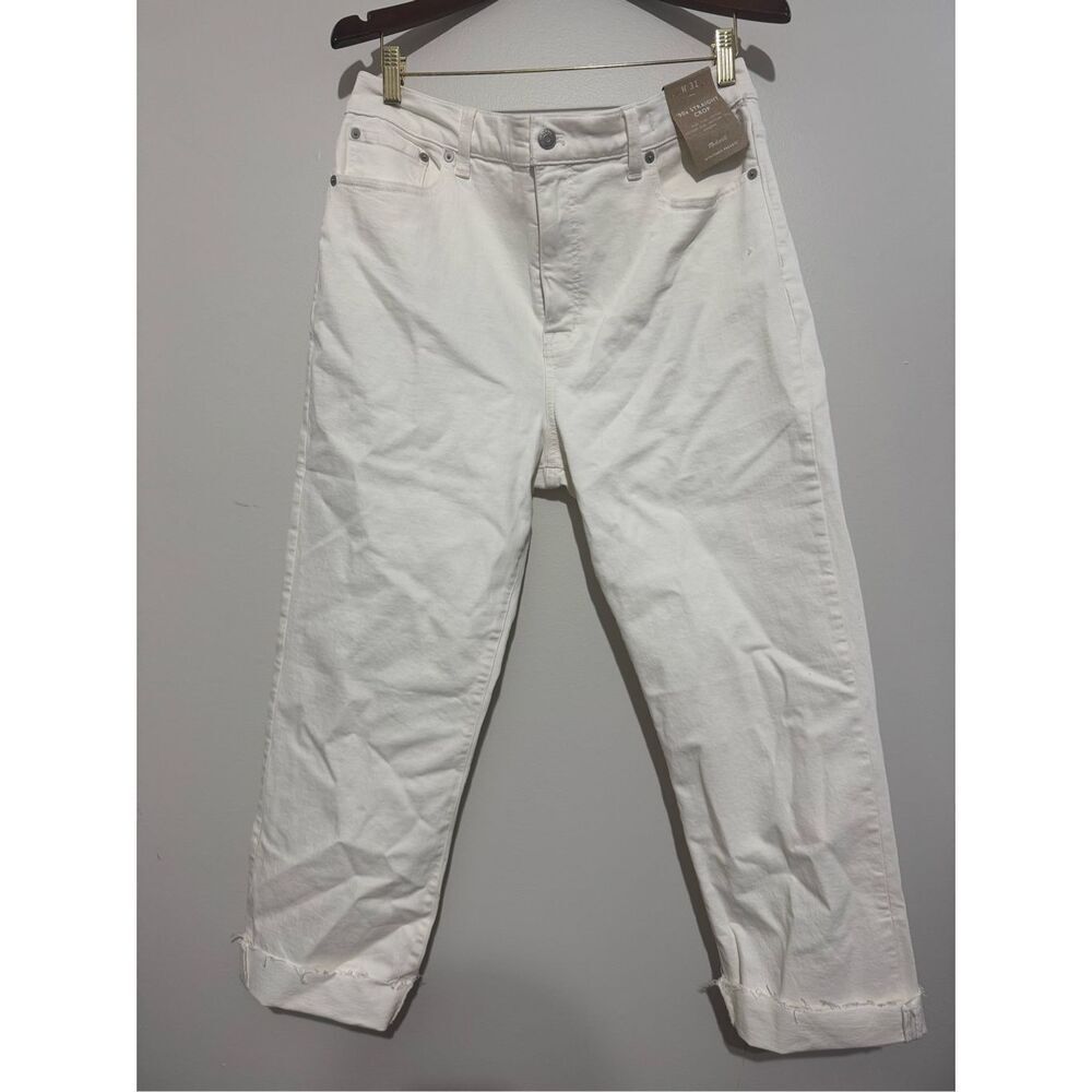 NWT New Madewell 90's Straight Crop Jeans Ivory Lighthouse Raw Hem Size 31 Women